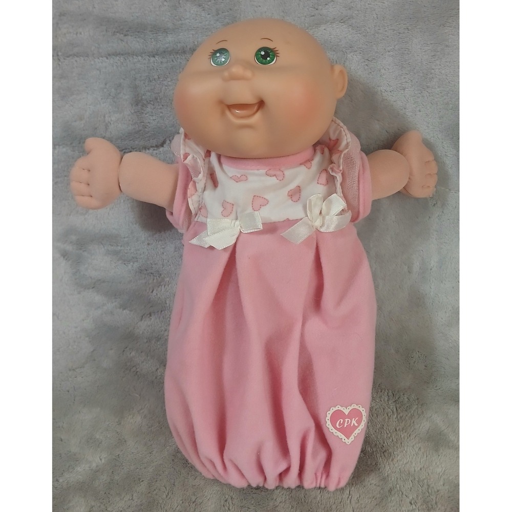 Cabbage Patch Kids Newborn Baby Doll Green Eyes Pink Heart Bunting Jakks 2009